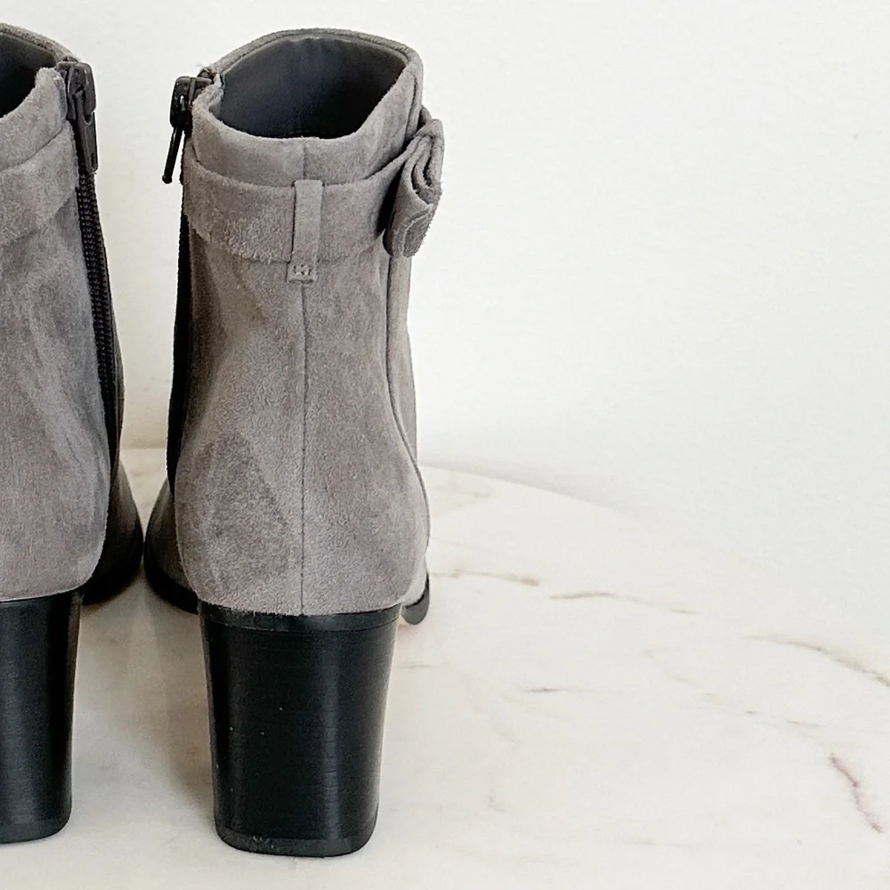 NEW Kate Spade Madelaine Strap Heeled Suede Booties Hare Grey Size 8